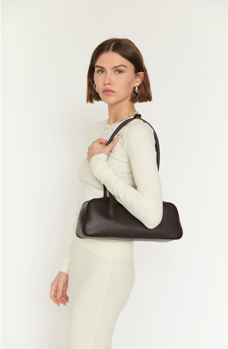 HYER GOODS La Strada Leather East West Bag, Alternate, color, Chocolate