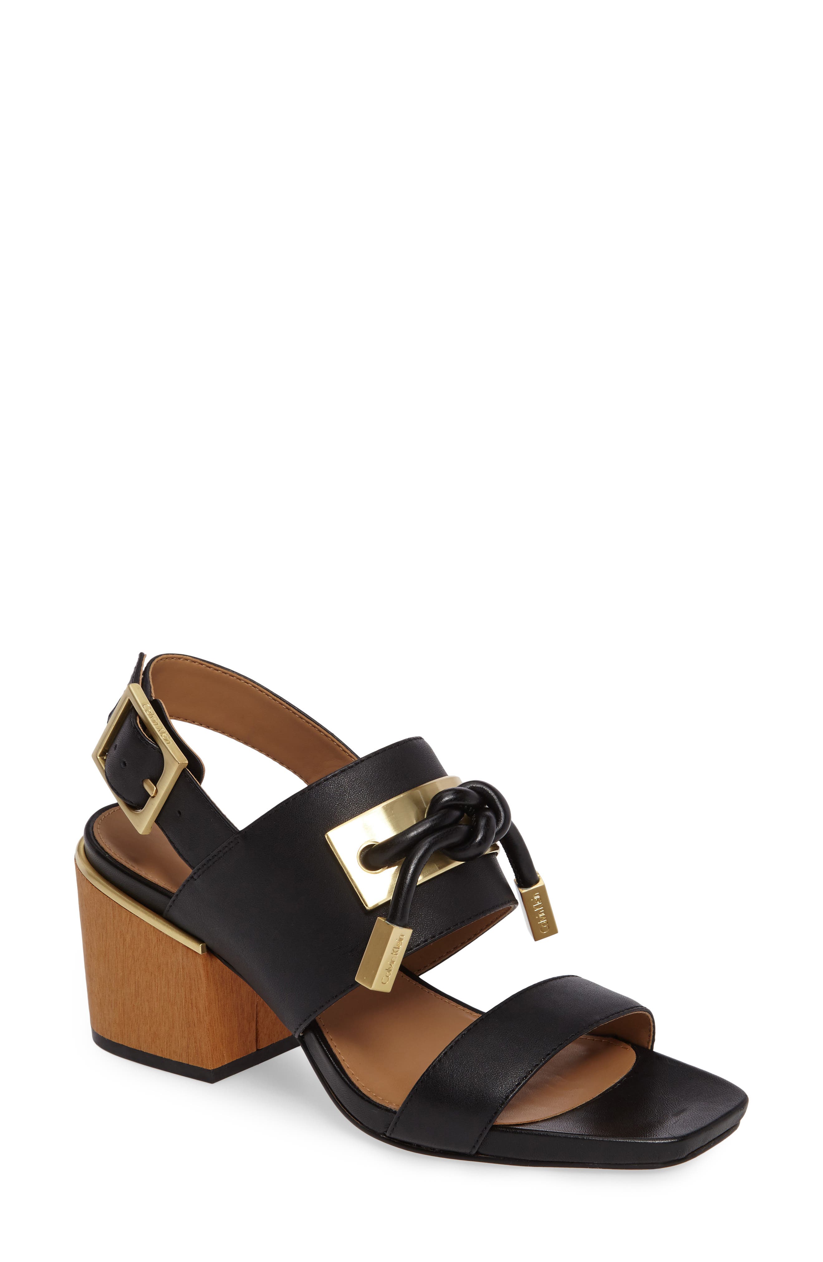 Jilline Square Knot Sandal, Main, color, BLACK LEATHER