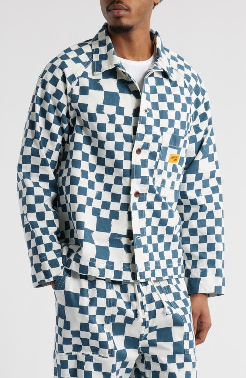 Service Works Organic Cotton Drill Printed Front Of House Jacket In Teal Checker