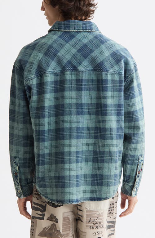 Scotch & Soda Regular Fit Washed Denim Check Shirt Jacket In Green