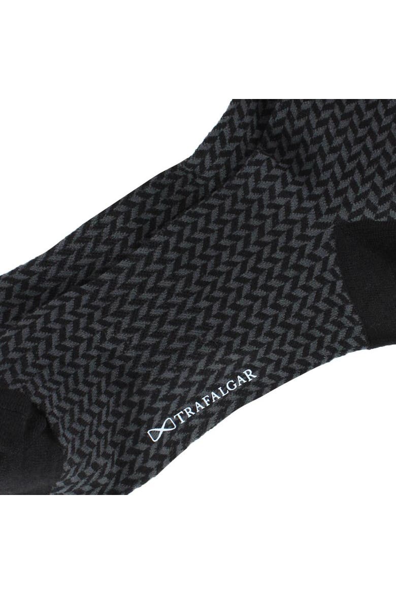 Benoit Herringbone Patterned Mid-Calf Merino Wool Socks, Alternate, color, Black And Charcoal