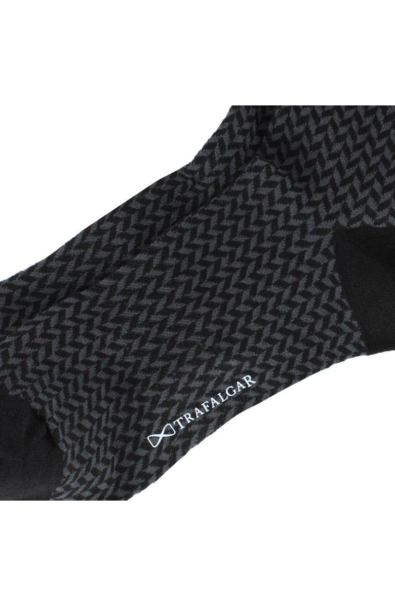 Trafalgar Benoit Herringbone Patterned Mid-Calf Merino Wool Socks, Alternate, color, Black And Charcoal