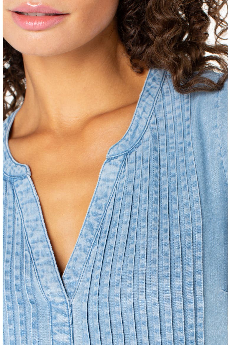 Flutter Sleeve Popover Chambray Top, Alternate, color, MALIBU LIGHT