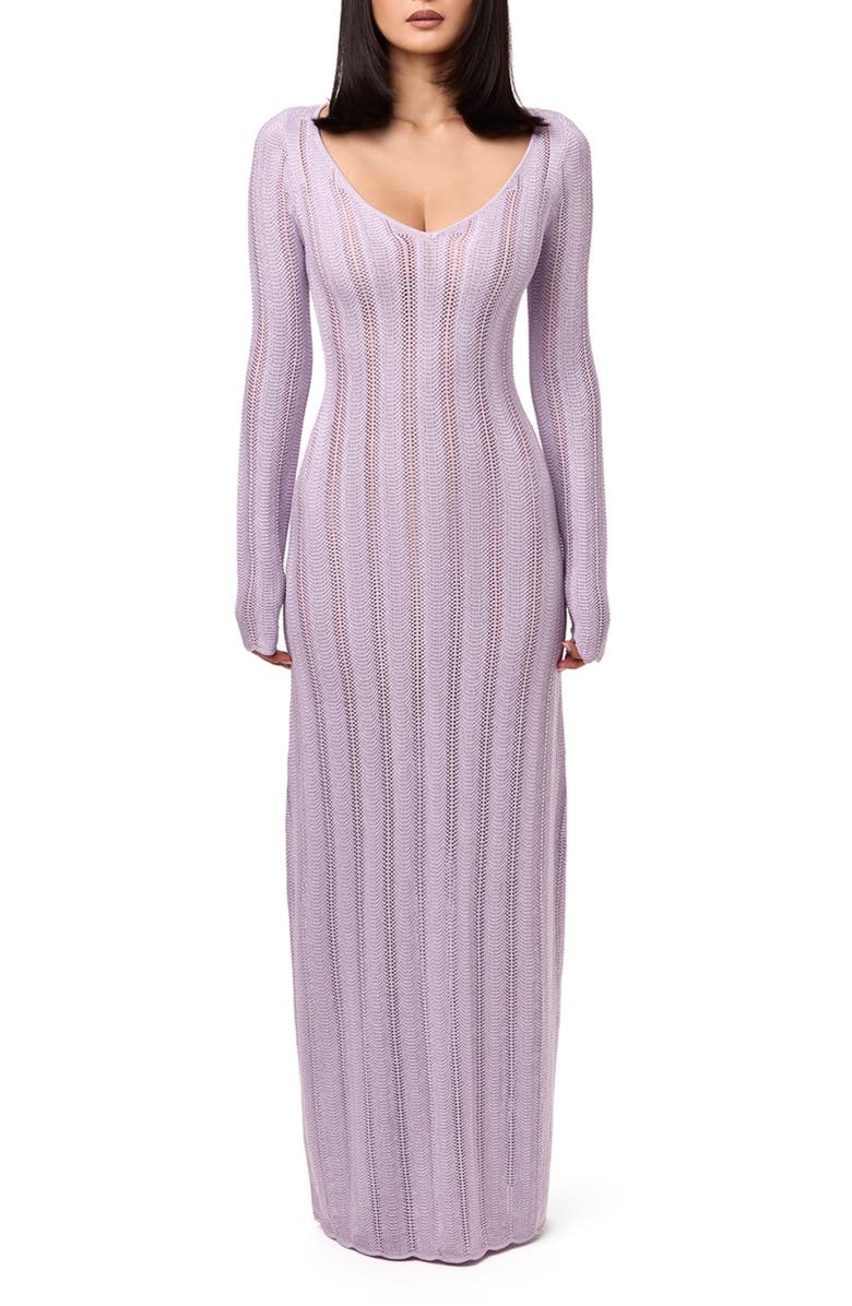 Naked Wardrobe Long Sleeve Knit Maxi Dress, Main, color, Lavender