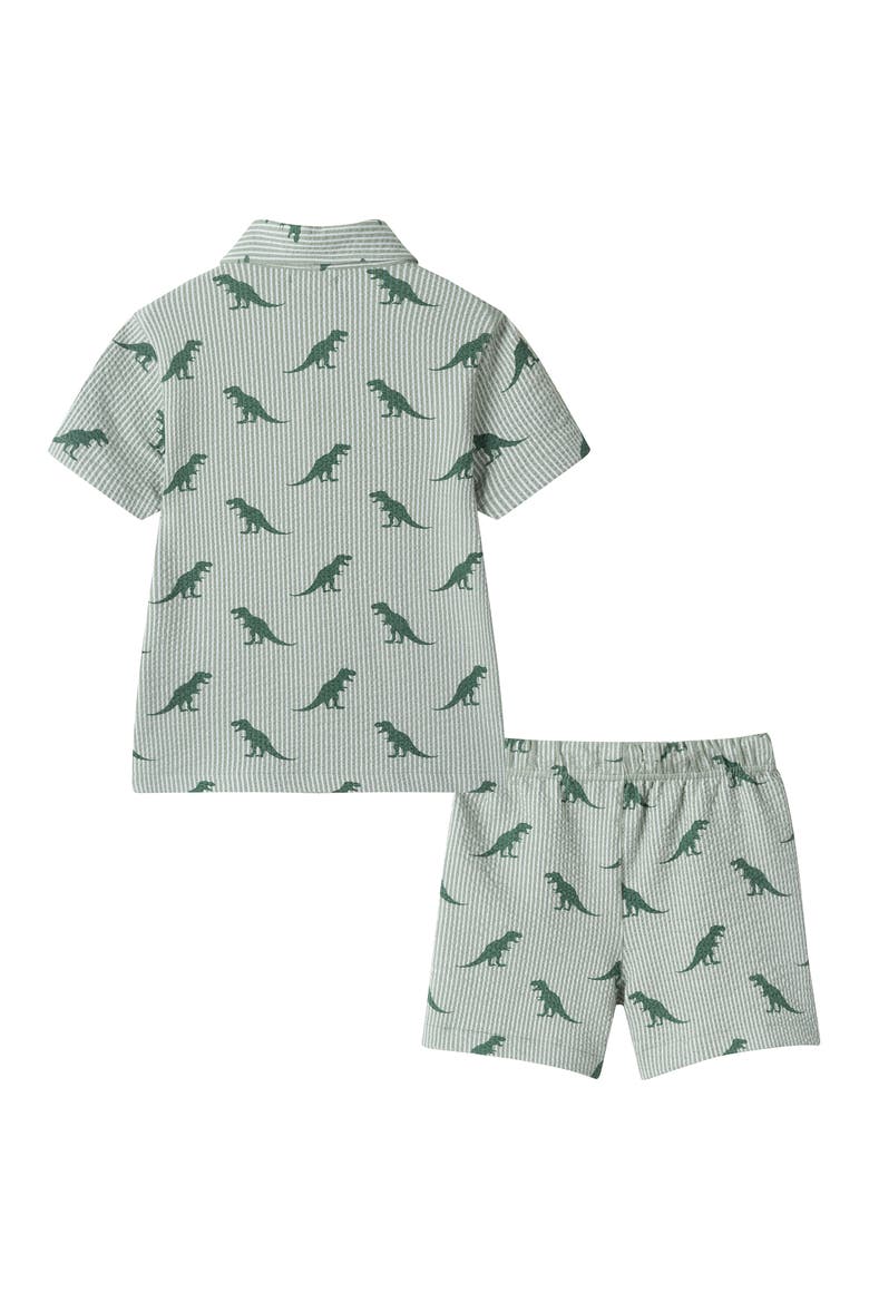 Kids' Seersucker Button-Up Shirt & Shorts, Alternate, color, GREEN DINO