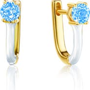 House of Frosted White Enamel & Stone Huggie Hoop Earrings