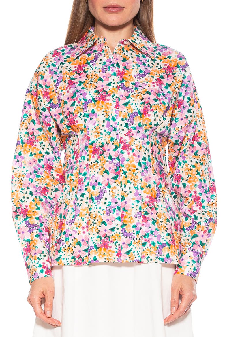 Calliope Fitted Long Sleeve Button-Up Shirt, Main, color, WHITE/ PURPLE FLORAL MULTI