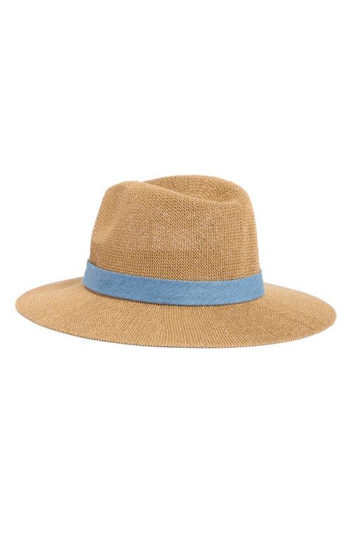 Vince Camuto Packable Straw Knit Panama Hat In Tan