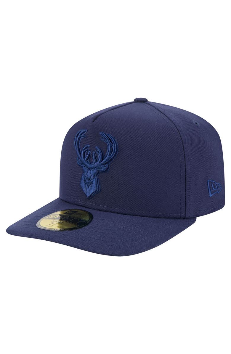 New Era Men's New Era Navy Milwaukee Bucks Colorpack A-Frame Pinch Front 59FIFTY Fitted Hat, Main, color, Navy
