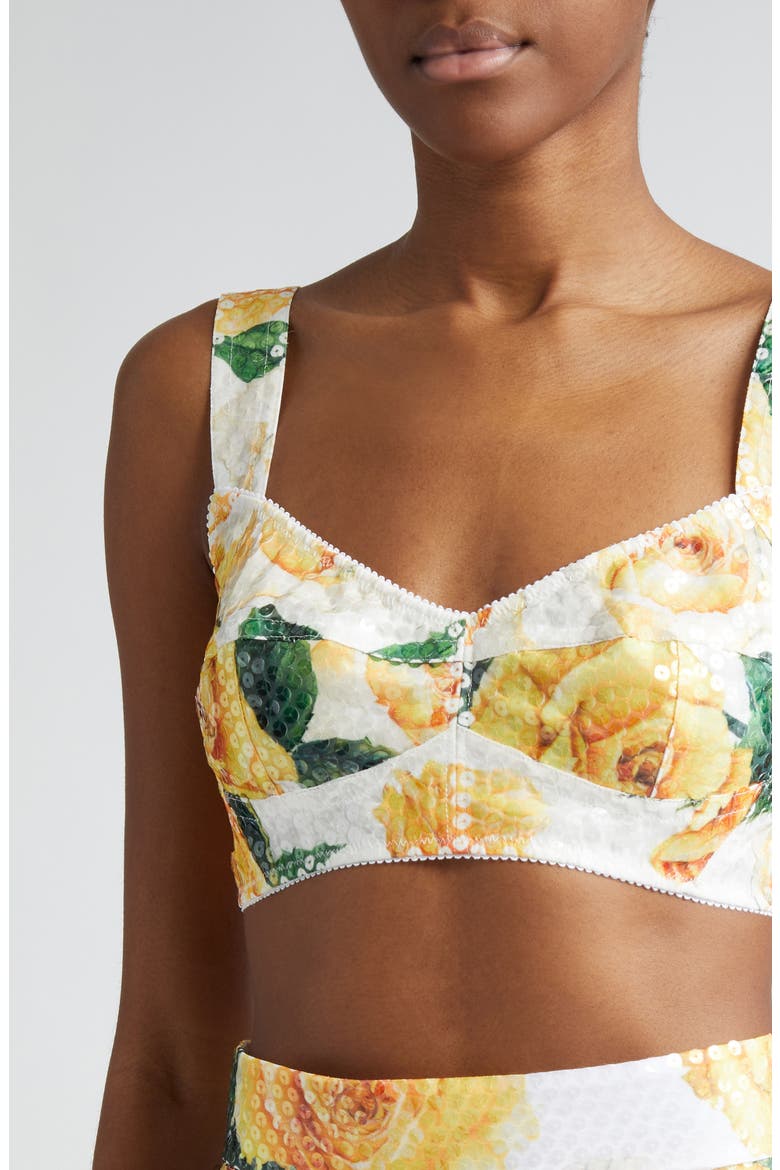 Rose Print Sequin Bra Top, Alternate, color, ROSE GIALLE