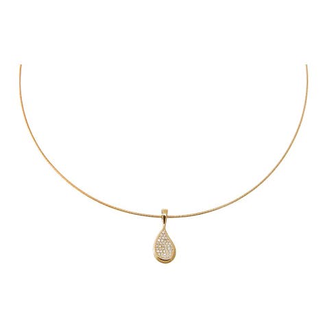 Diamond Pave Curved Pear Omega Chain Necklace 14K