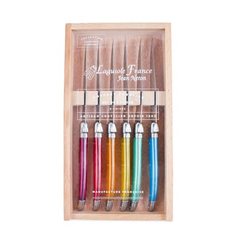 6 Piece Steak Knife Set in Wood Box with Acrylic Lid