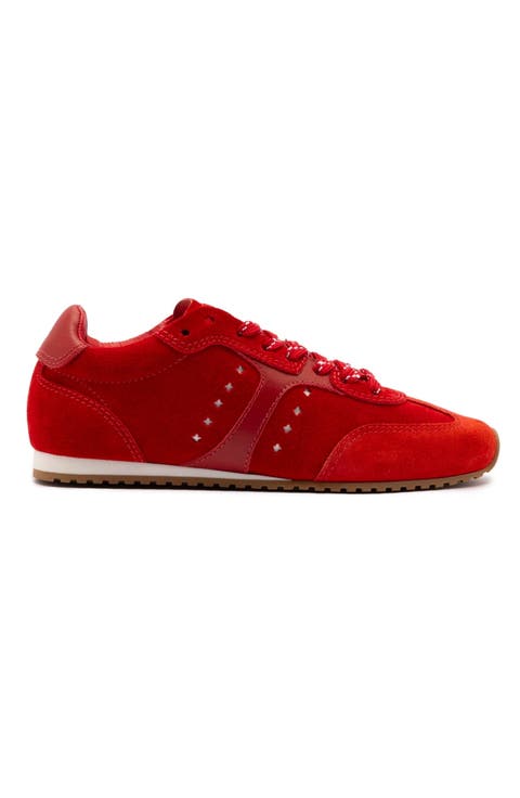 Stella Sneaker In Scarlet Suede and Blood Red Leather