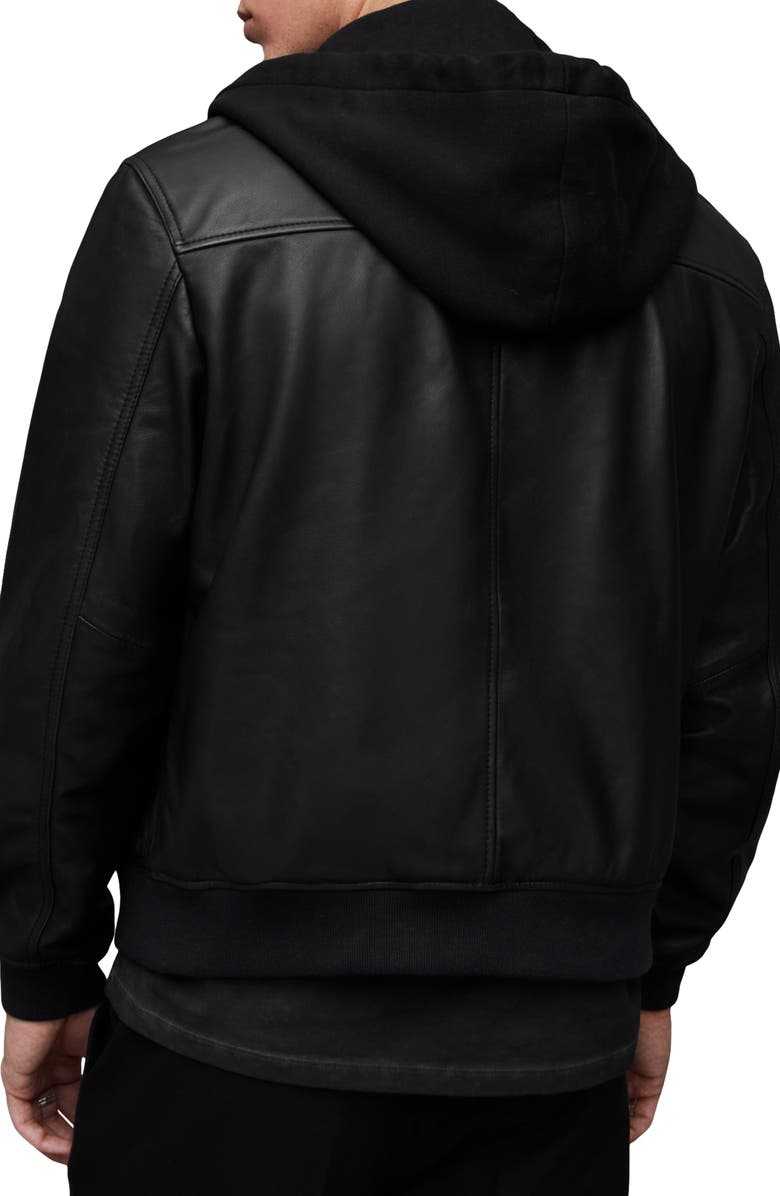 AllSaints Valk Hooded Moto Leather Jacket, Alternate, color, 