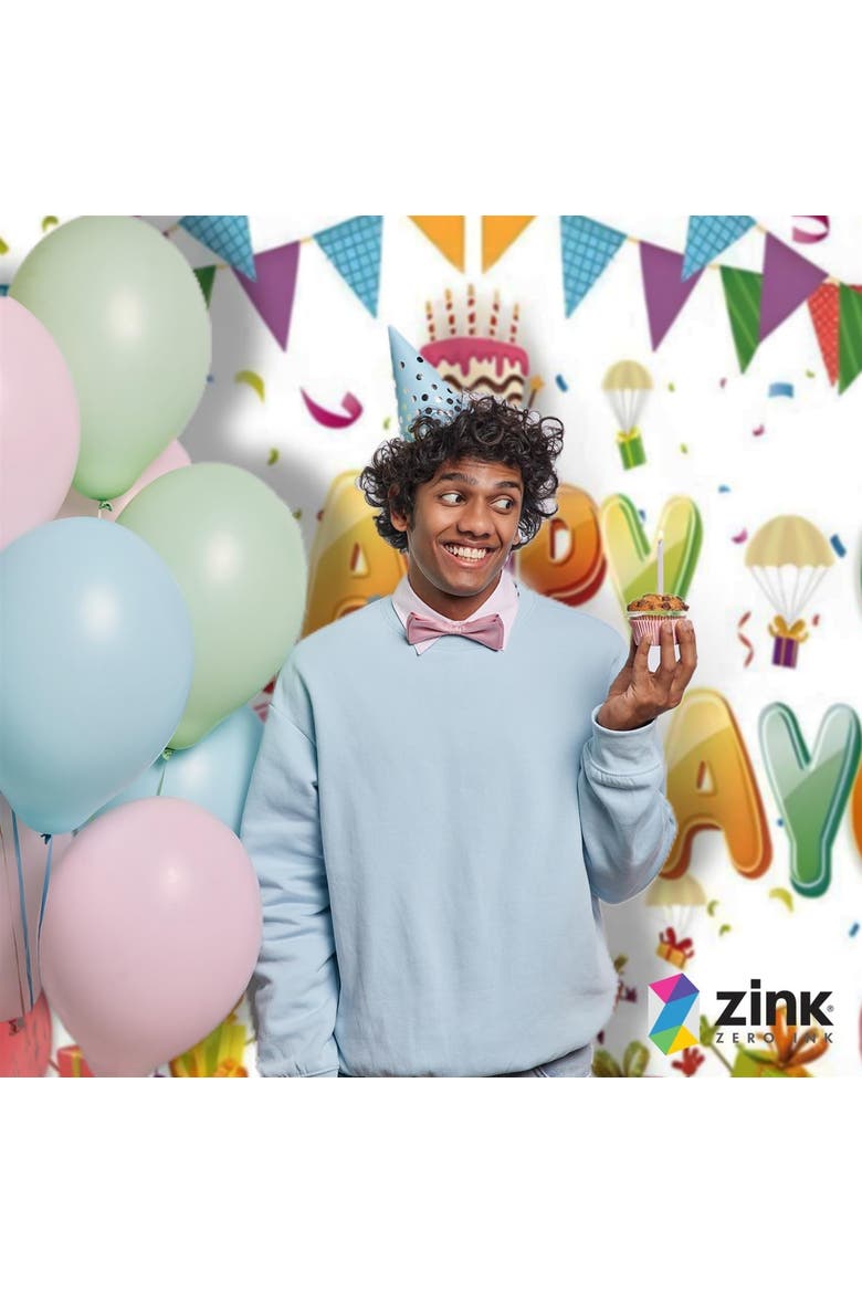 Photo Backdrop. Wrinkle-Free Photo Studio Backdrop, Alternate, color, Happy Birthday Text