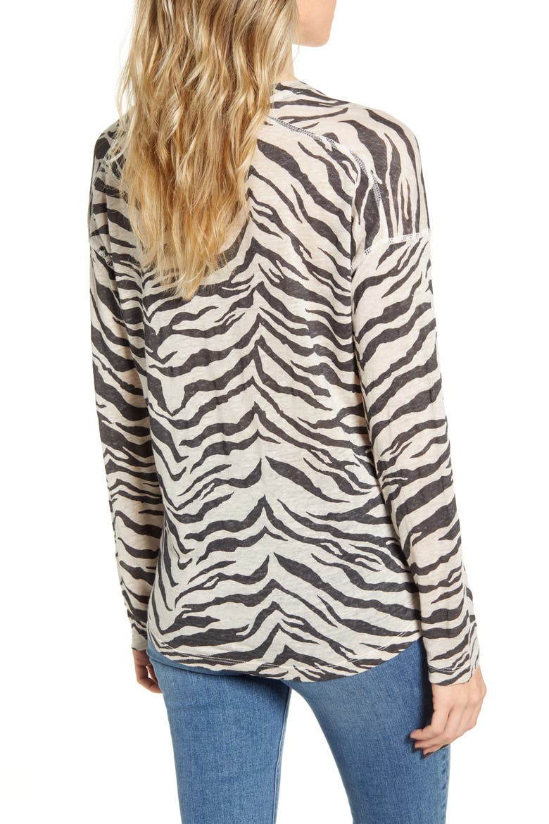 Sami Drop Shoulder V-Neck Linen Blend Tee, Alternate, color, IVORY TIGER STRIPE