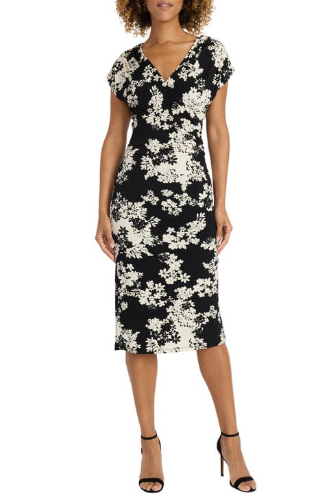 Draped Short Sleeve Midi Dress