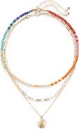 Nordstrom Set of 2 Beaded & Disc Pendant Layered Chain Necklaces