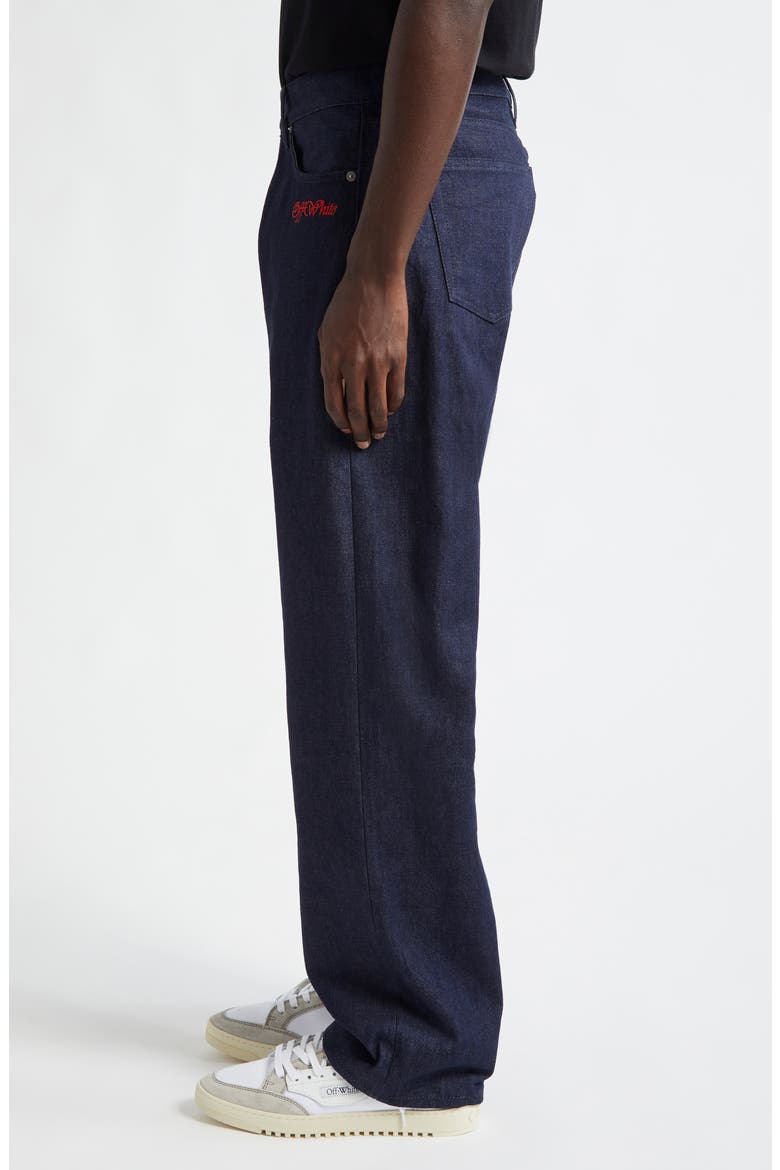 Script Embroidered Logo Skate Straight Leg Jeans, Alternate, color, NAVY BLUE - RED