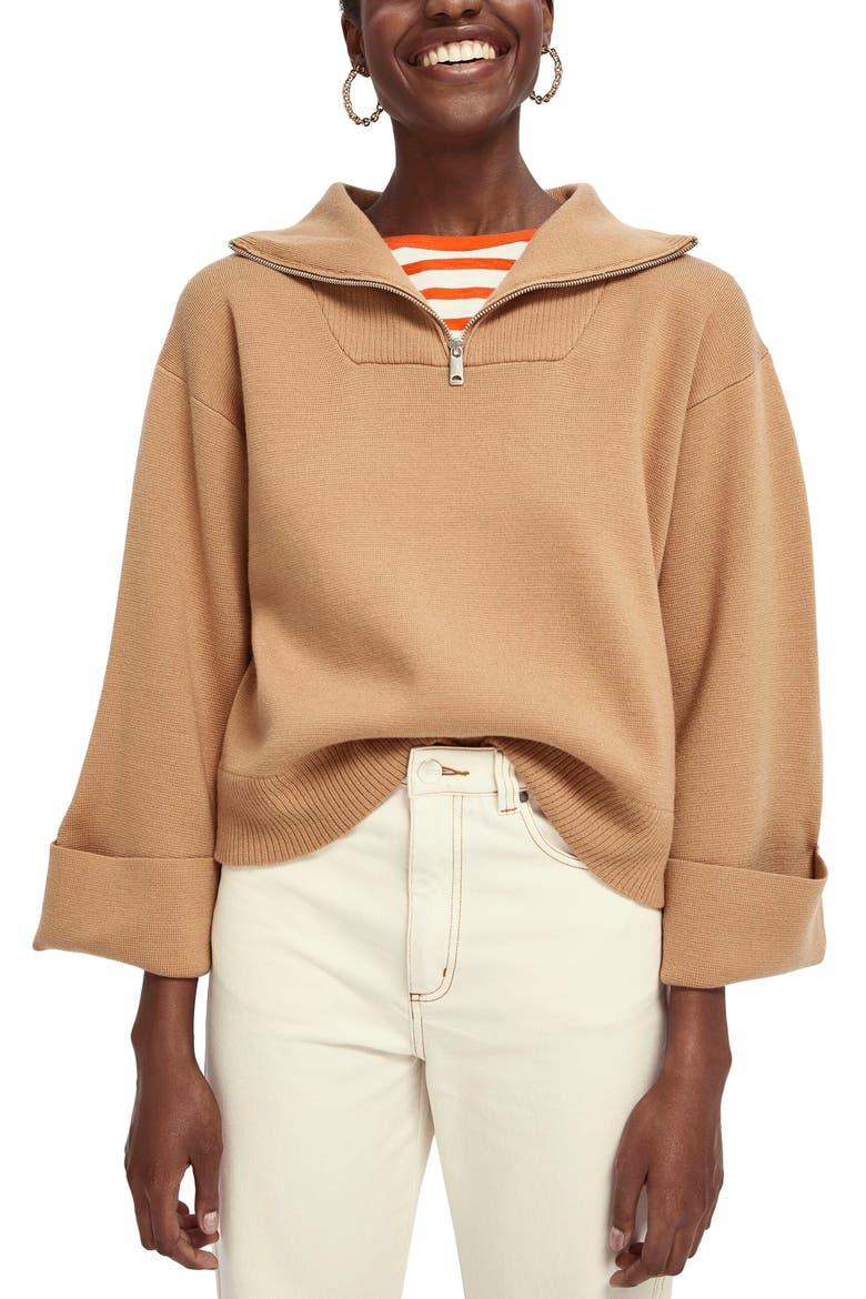 Wool Blend Anorak Sweater, Main, color, CAMEL MELANGE