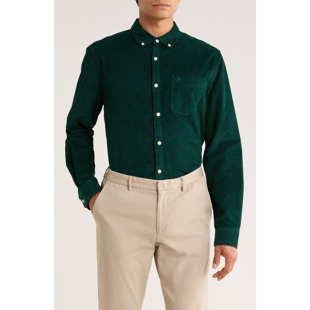 Original Penguin Solid Corduroy Button Down Shirt In Green