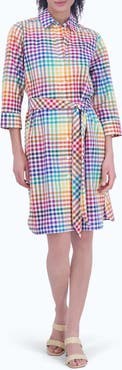 Foxcroft Rocca Rainbow Gingham Tie Waist Shirtdress