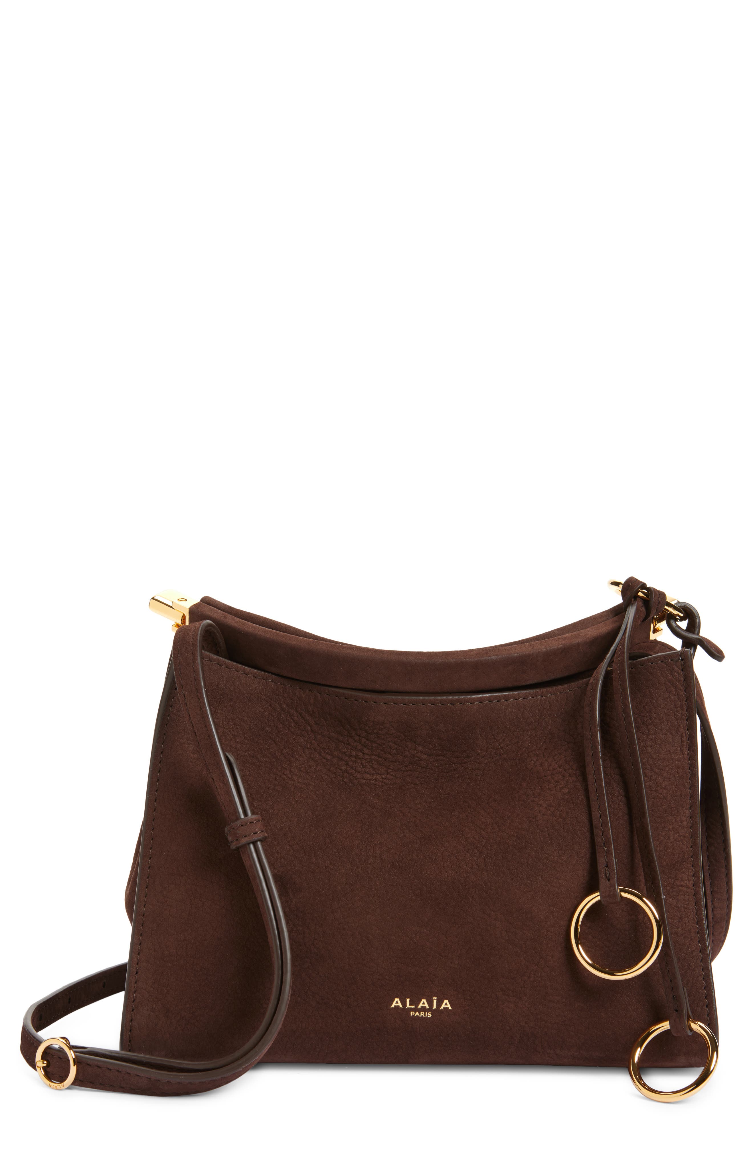 Alaïa Small Le Click Suede Shoulder Bag, Main, color, Brun Fonce