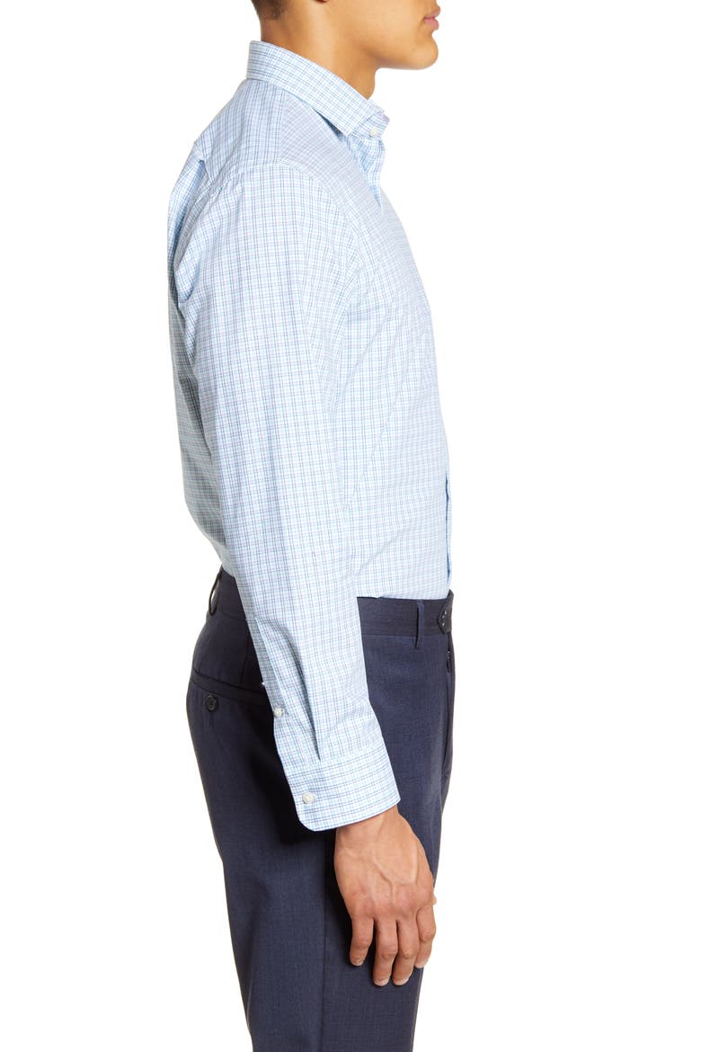 Trim Fit Non-Iron Plaid Dress Shirt, Alternate, color, TEAL SCUBA