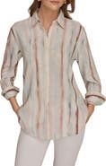 Donna Karan New York Long Sleeve Linen Blend Button-Up Shirt