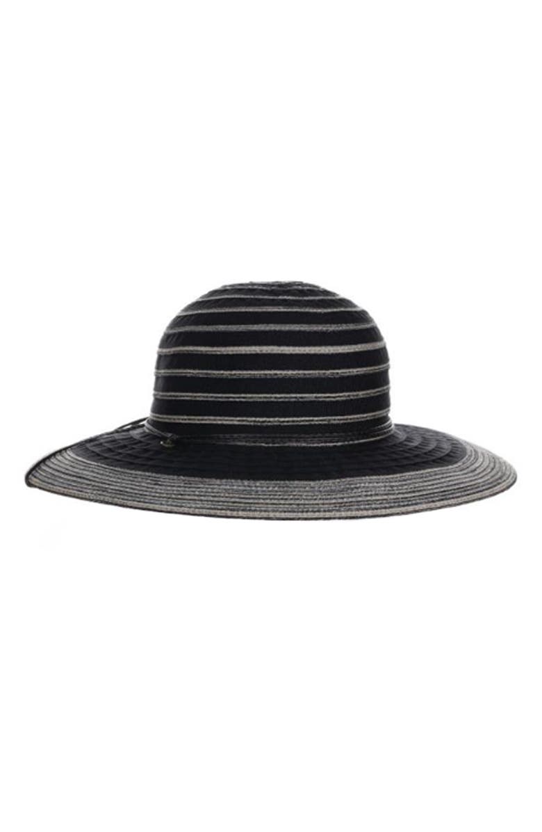 Scala Ribbon Straw Floppy Hat, Main, color, Black