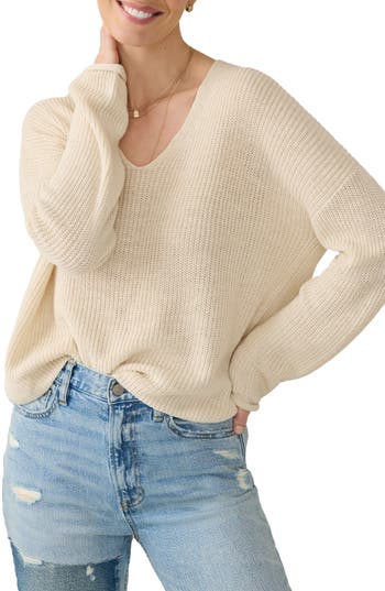 Faherty Miramar Linen & Organic Cotton V-neck Sweater In Sand