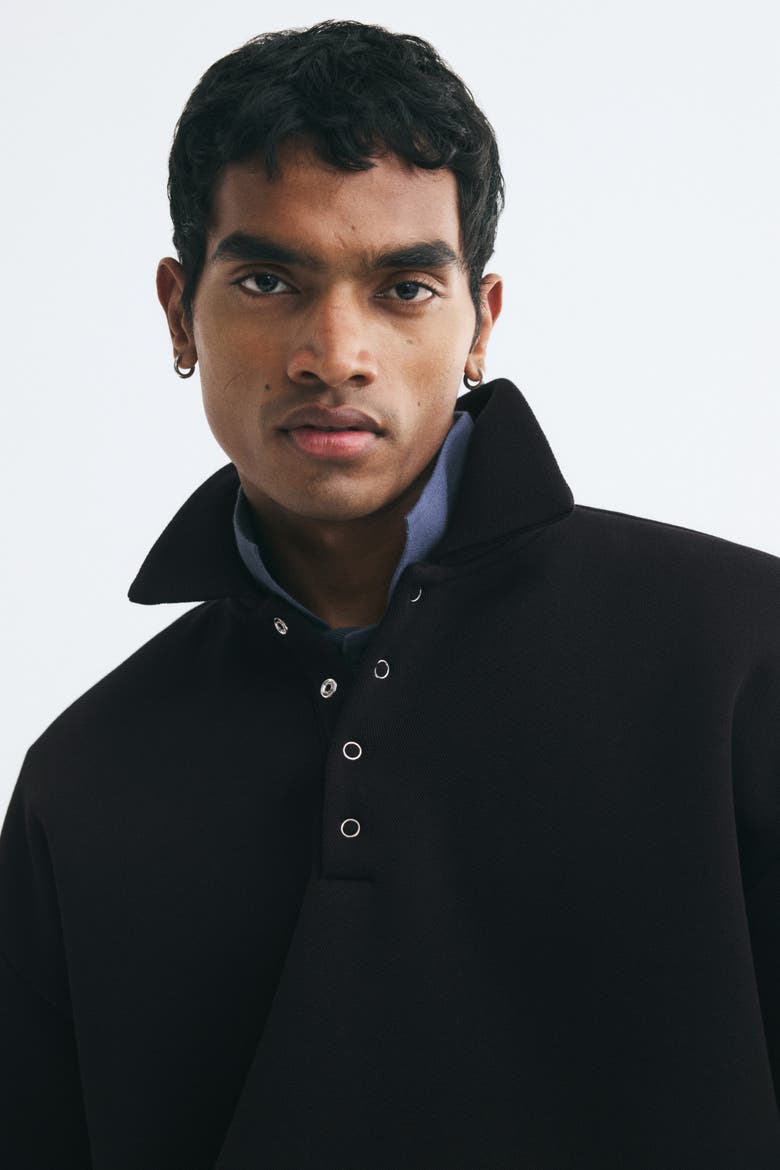 Oversized Scuba Knit Polo Shirt, Alternate, color, Black