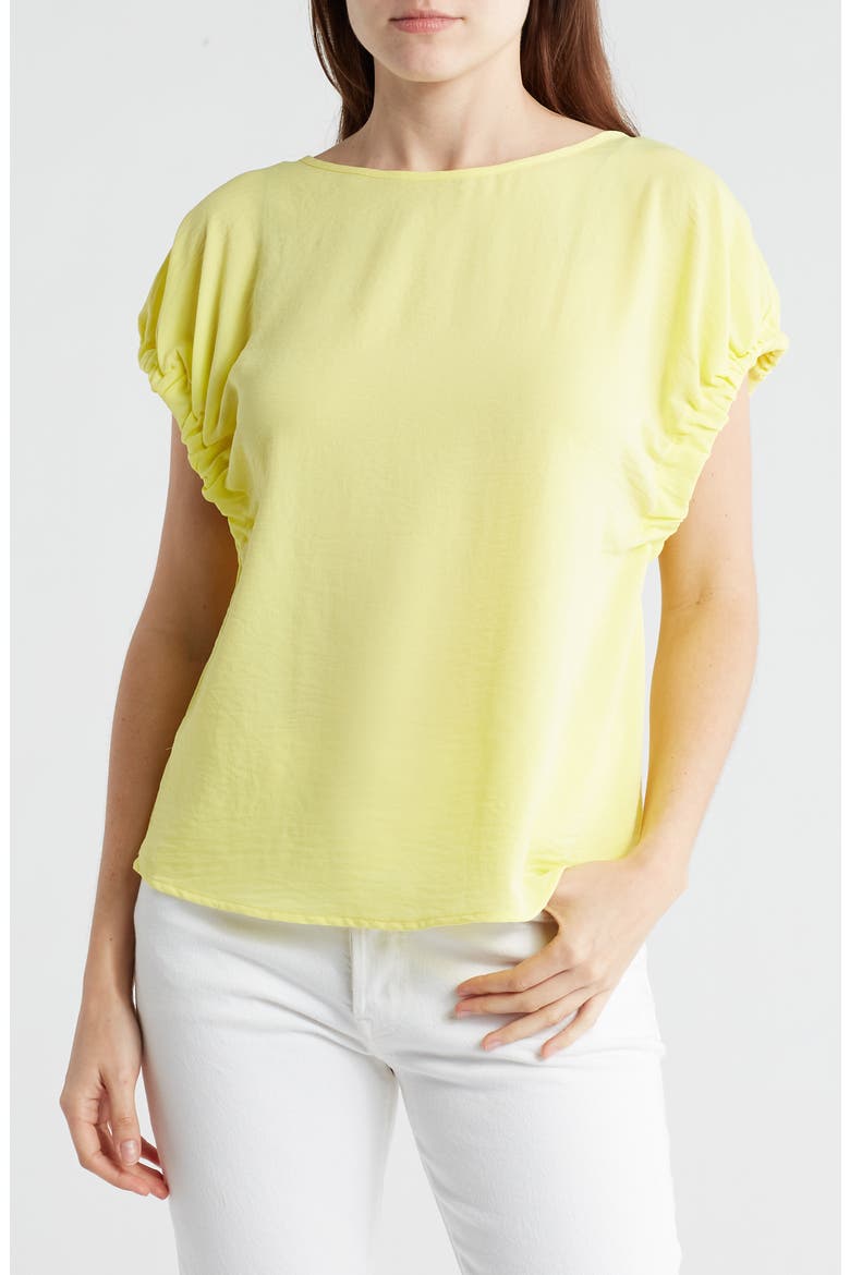 Gathered Cap Sleeve Top, Main, color, LEMON