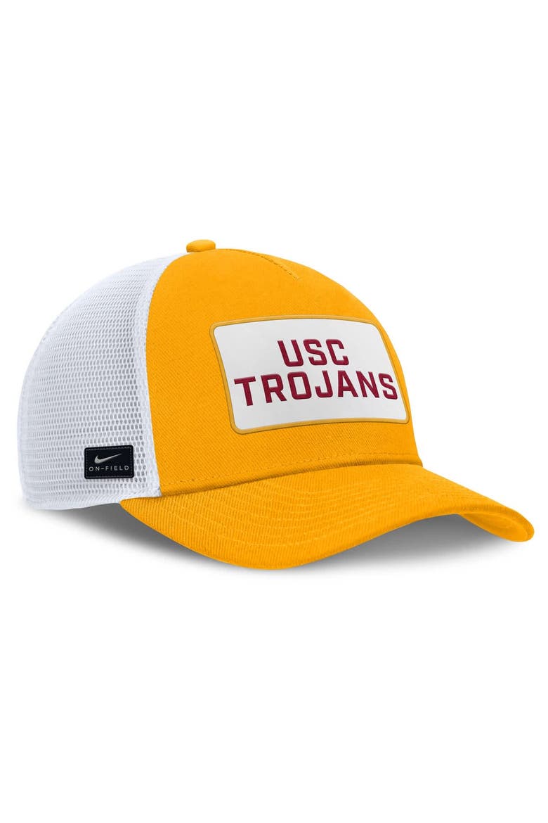 Men's Nike Gold/White USC Trojans 2025 On-Field Rise Patch Trucker Adjustable Hat, Alternate, color, Gold