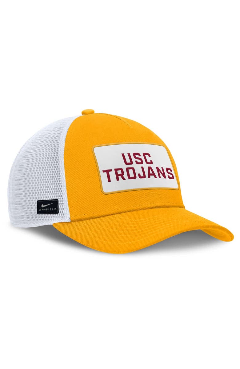 Nike Men's Nike Gold/White USC Trojans 2025 On-Field Rise Patch Trucker Adjustable Hat, Alternate, color, Gold