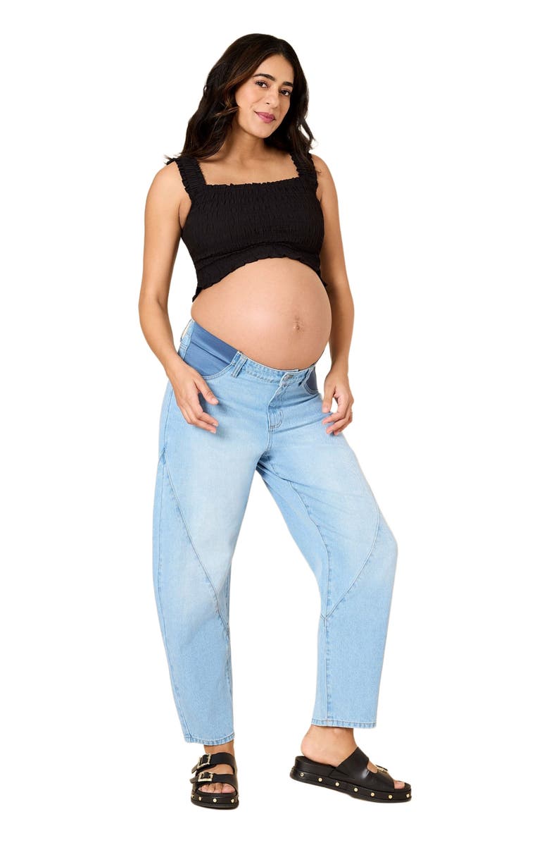 MOTHERHOOD MATERNITY Under the Belly Barrel Leg Maternity Jeans, Main, color, Marsha Wash