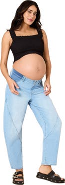 MOTHERHOOD MATERNITY Under the Belly Barrel Leg Maternity Jeans