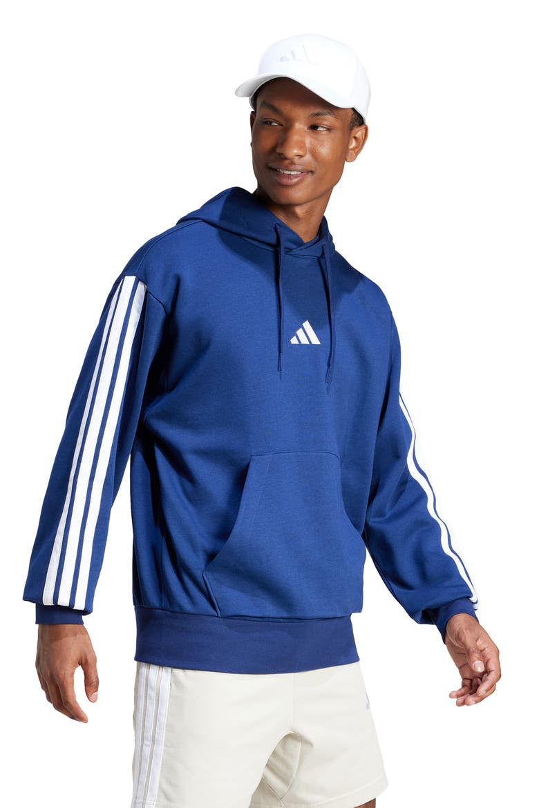 Essential 3-Stripes Fleece Hoodie, Alternate, color, DKBLUE/WHI