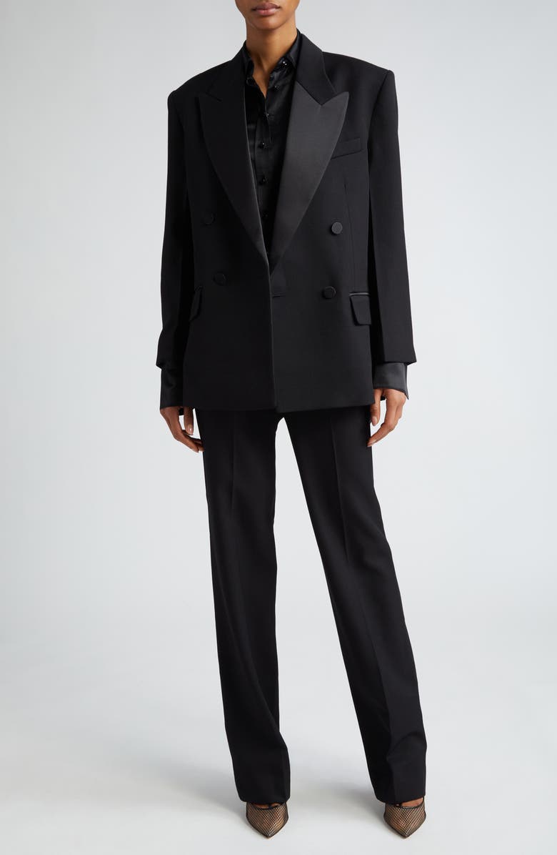 Victoria Beckham Satin Lapel Double Breasted Tuxedo Jacket, Alternate, color, 