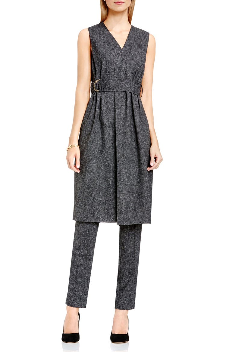 Belted Tweed Long Vest, Main, color, MEDIUM HEATHER GREY
