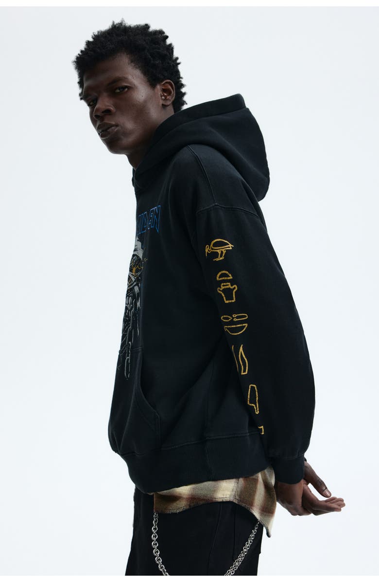 H&M Oversized Fit Printed Hoodie, Alternate, color, Black/Iron Maiden