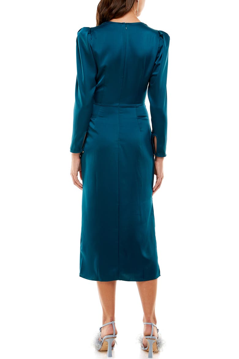 Poppy Tie Front Long Sleeve Cutout Midi Dress, Alternate, color, DARK TEAL