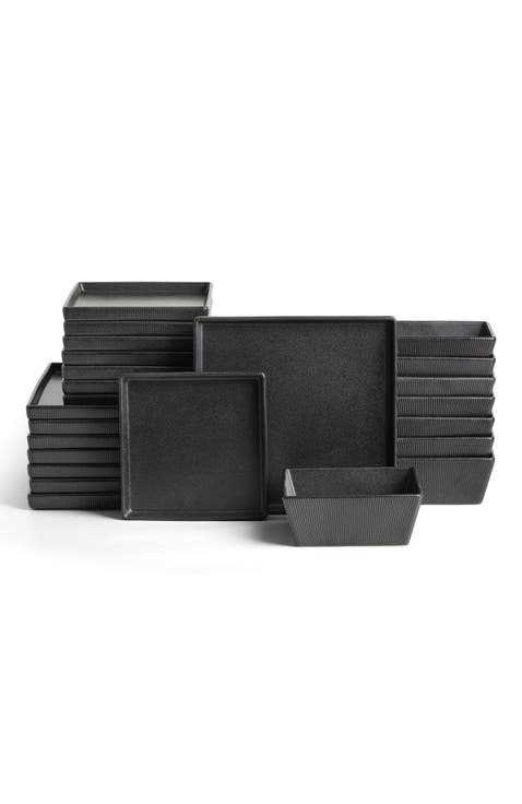 Grace Ribbed Stoneware 24-Piece Dinnerware Set