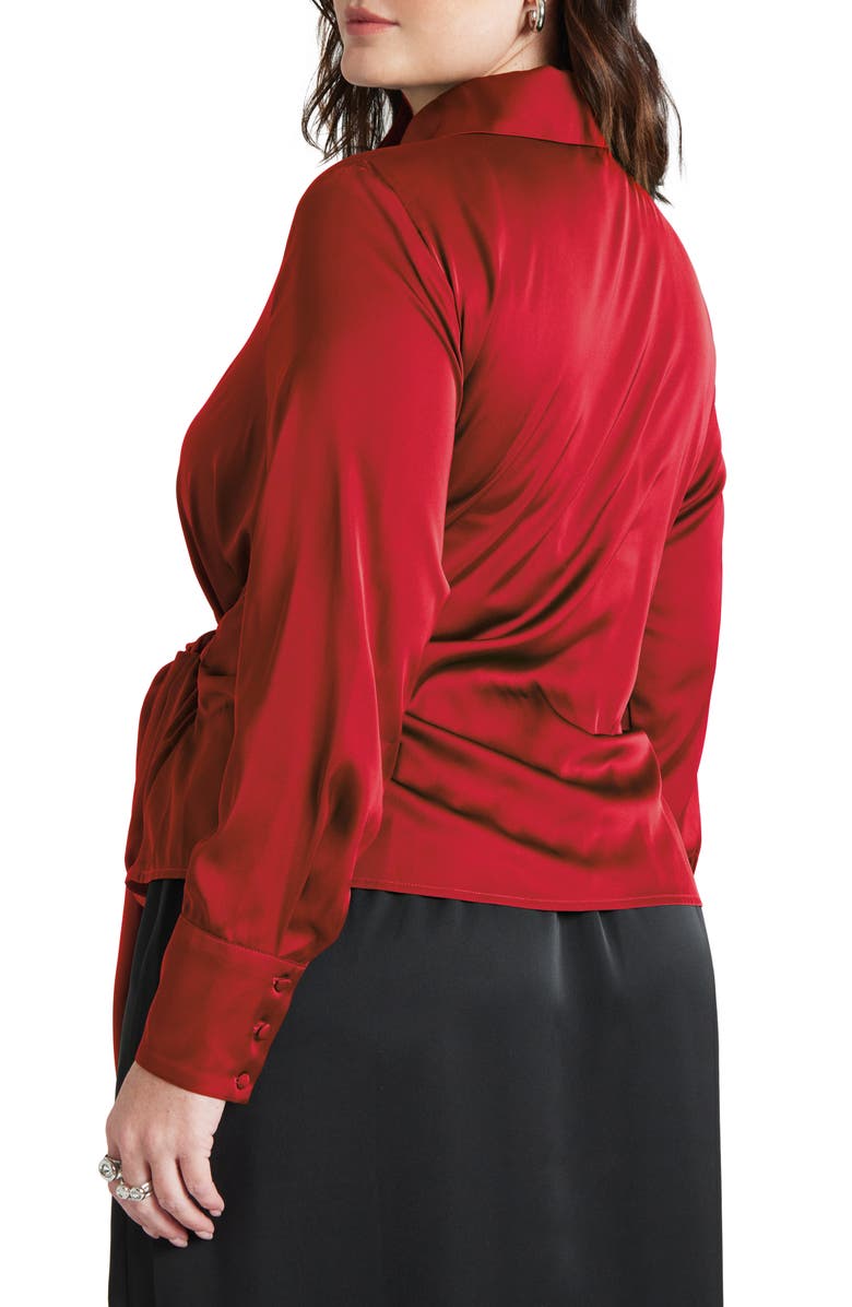 ELOQUII Tie Front Satin Shirt, Alternate, color,