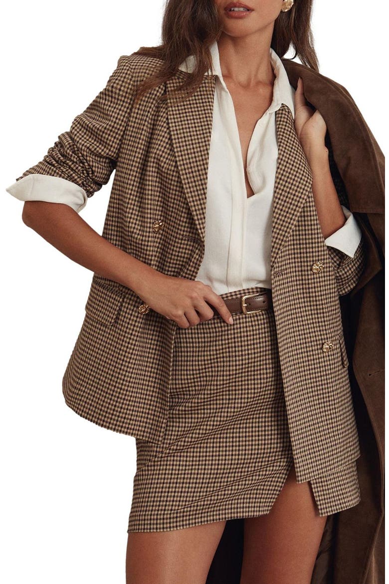 Check Double Breasted Blazer, Main, color, BROWN