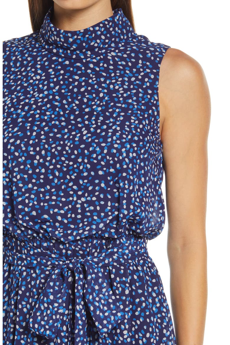 Dot Print Sleeveless Midi Dress, Alternate, color, NAVY