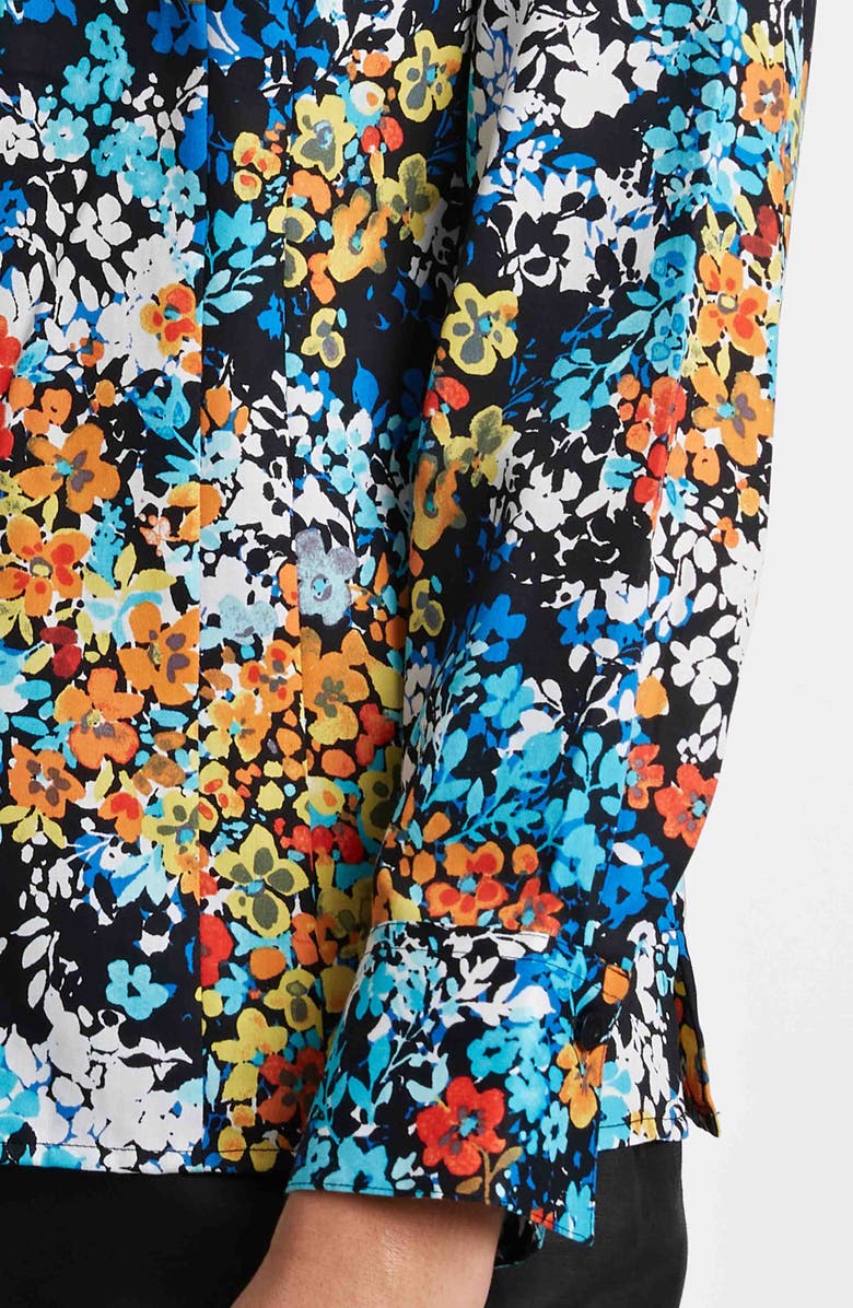 Foxcroft Katie Floral Print Cotton Button-Up Shirt, Alternate, color, Blue Multi