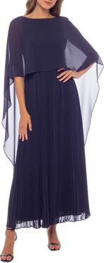 Oleg Cassini Capelet Overlay Pleated Chiffon Dress