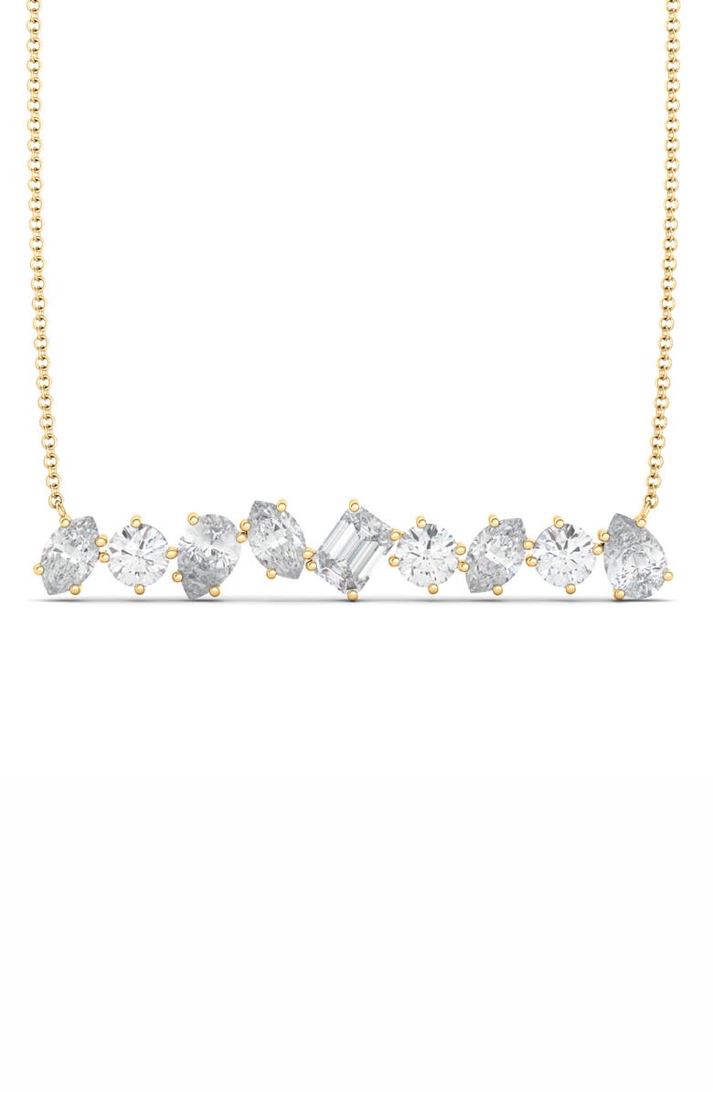 HauteCarat Mixed Lab Created Diamond Bar Pendant Necklace, Alternate, color, 18K Yg