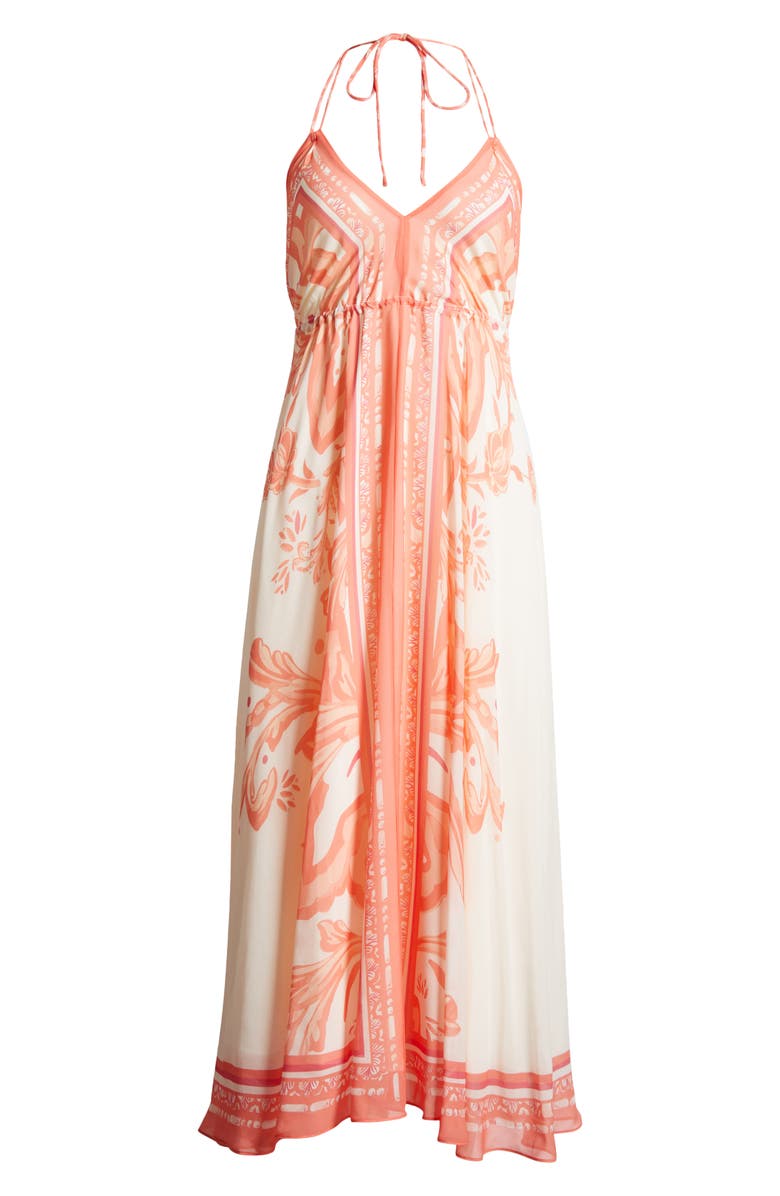 Reiss Delilah Scarf Print Satin Halter Dress, Alternate, color, Coral